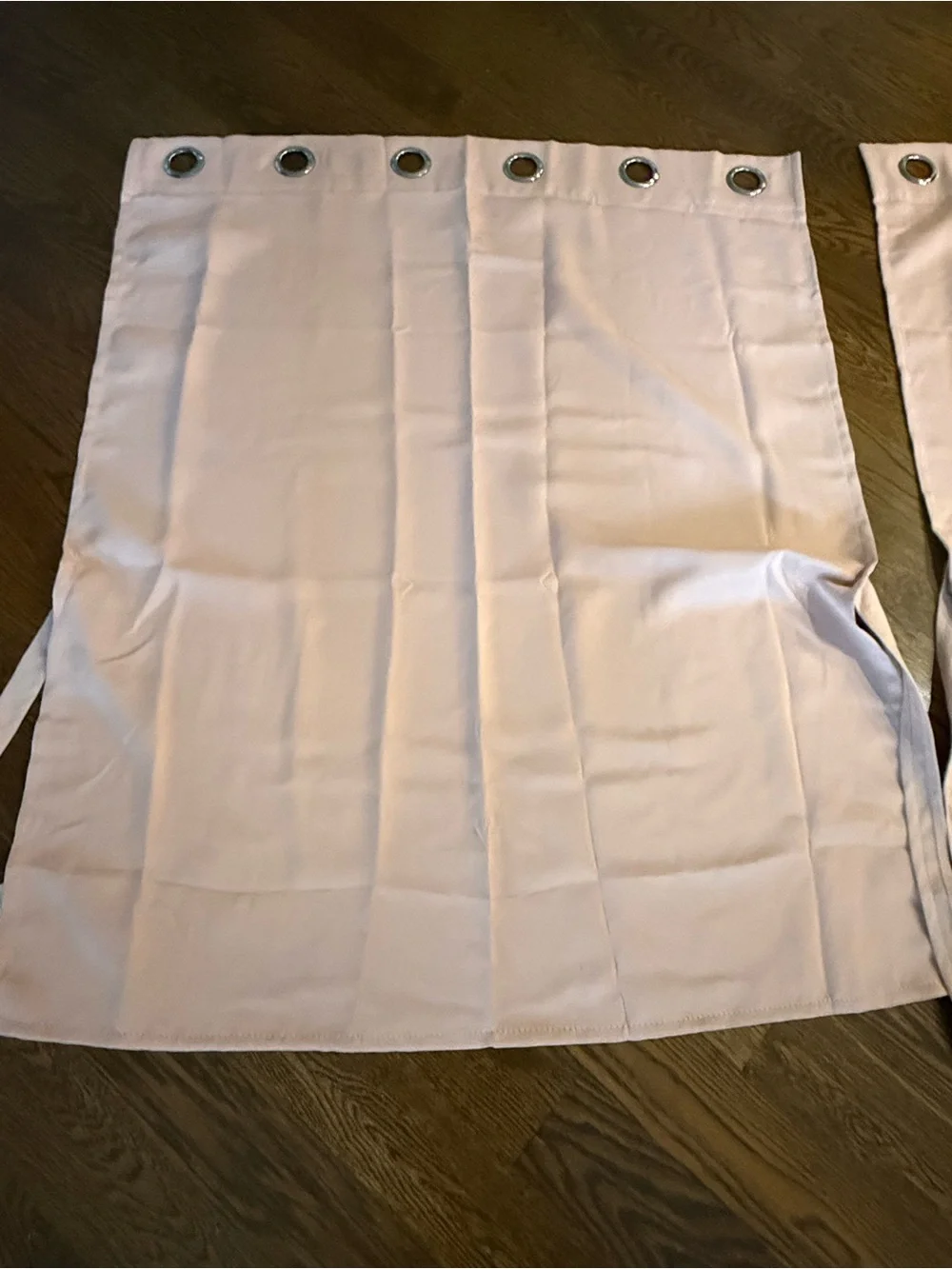 Light pink curtains (2 panels) with ties. Silver grommets.